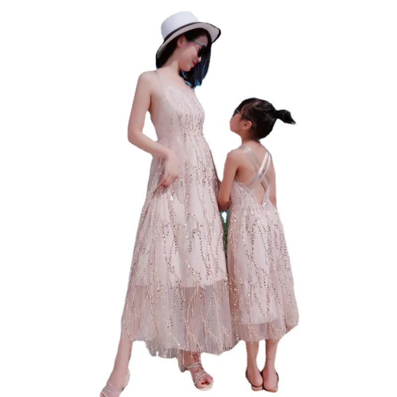 Long Mother Daughter Dresses Family Look Mommy and Me Clothes Mom Mum Mama and Daughter Matching Outfits Dress Clothing CL282