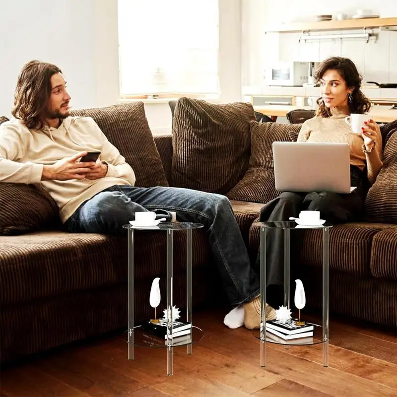 Acrylic Side Table Modern Round End Drink Table small space Transparent Small Round End Table for Living Room Bedroom Decoration image 3