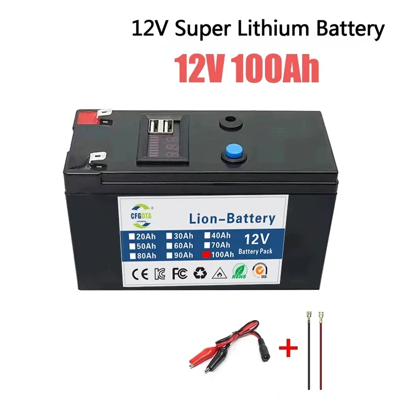 Nowy akumulator litowy 12V 100Ah fosforan litowo-żelazowy akumulatory wbudowane BMS do łodzi solarnej + ładowarka 12.6V