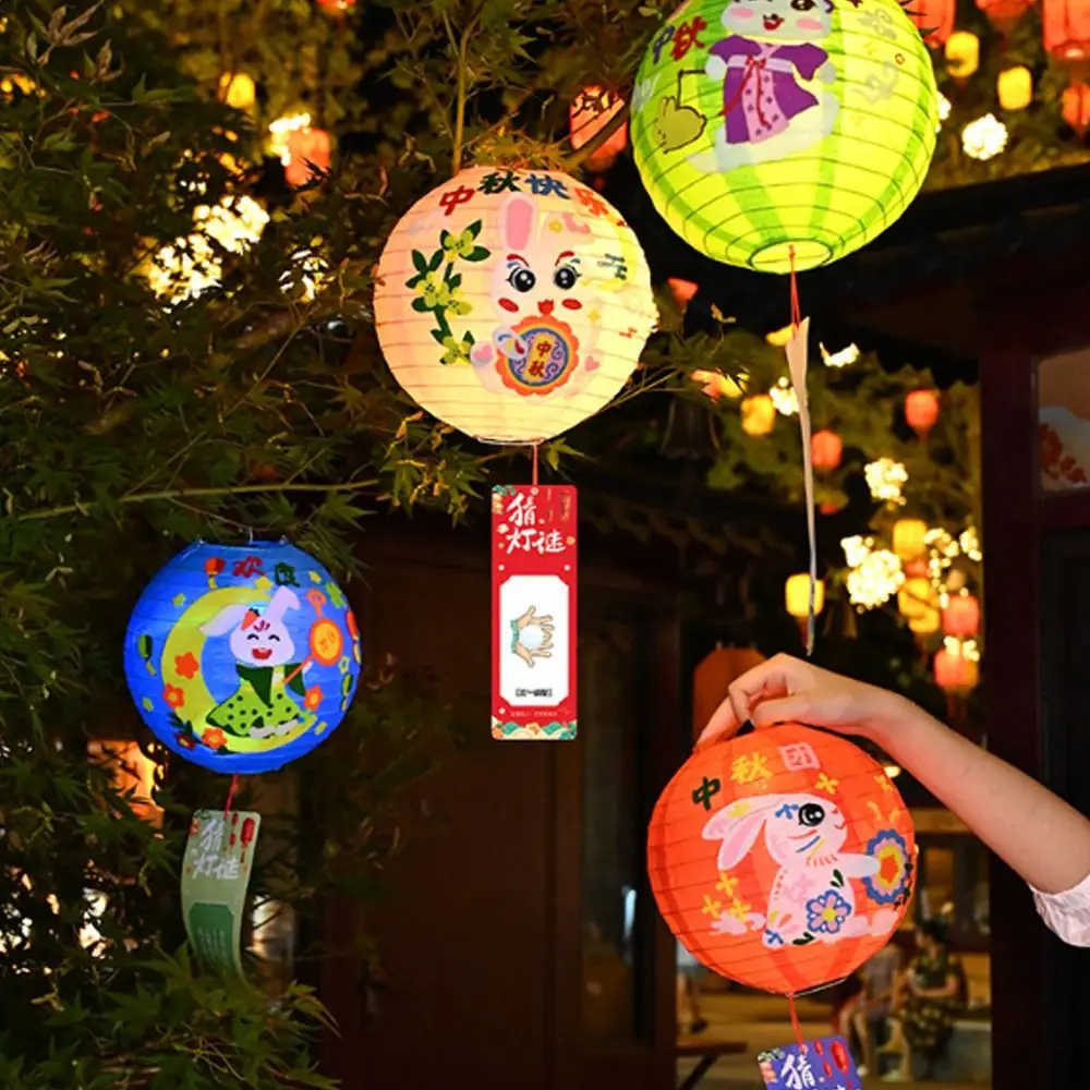 

Cartoon Chinese Rabbit Lantern Portable Blessing LED Lantern Toys Traditional Handmade Antique Lantern School Project