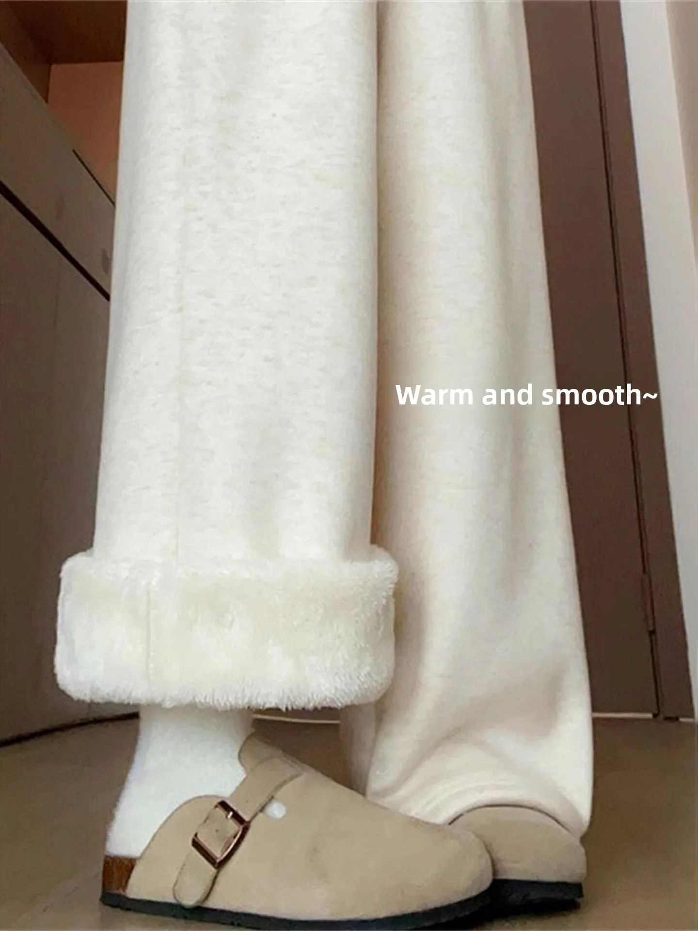 

Женские спортивные брюки из овечьего флиса с подкладкой, свободного кроя, в пол, теплые, хлопковые, с высокой талией, прямые, для осени и зимы