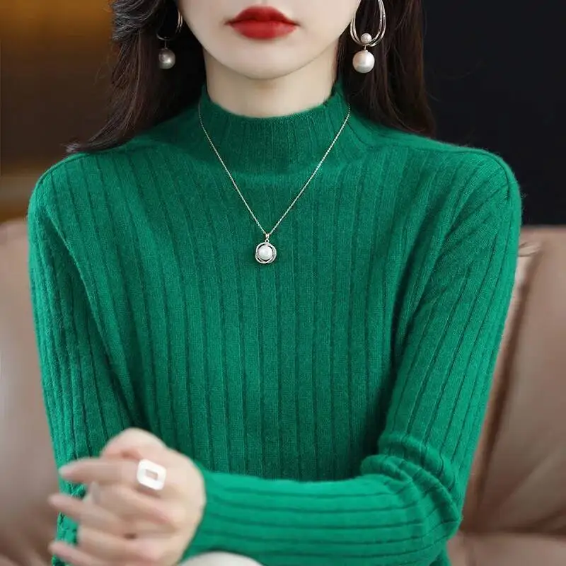 

Полуводолазка в рубчик для женщин, осенне-зимний базовый однотонный трикотаж, эластичные мягкие теплые пуловеры для женщин