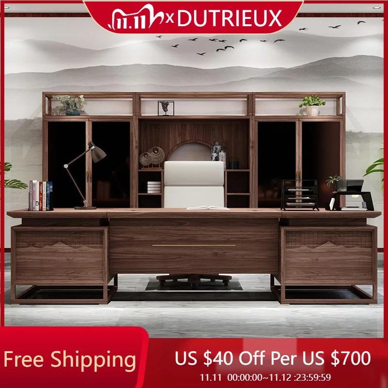 

New Chinese Modern Office Desk Unique Design Boss Light Luxury Office Desk High Quality Executive Escritorio Office Furniture