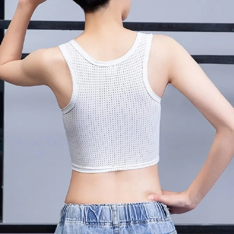 Flat Breast Slim Shaper FTM Lesbian Breathable Mesh Undershirt Front Zipper Bandage Tank Tops Transmen Women Chest Binder Vest