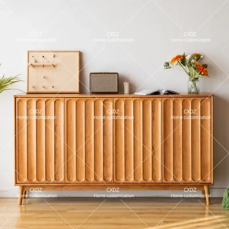Nordic Solid Wood Shoe Cabinet Simple Cherry Wood Home Foyer Balcony Entrance Storage Multi Layer Partition Cabinet