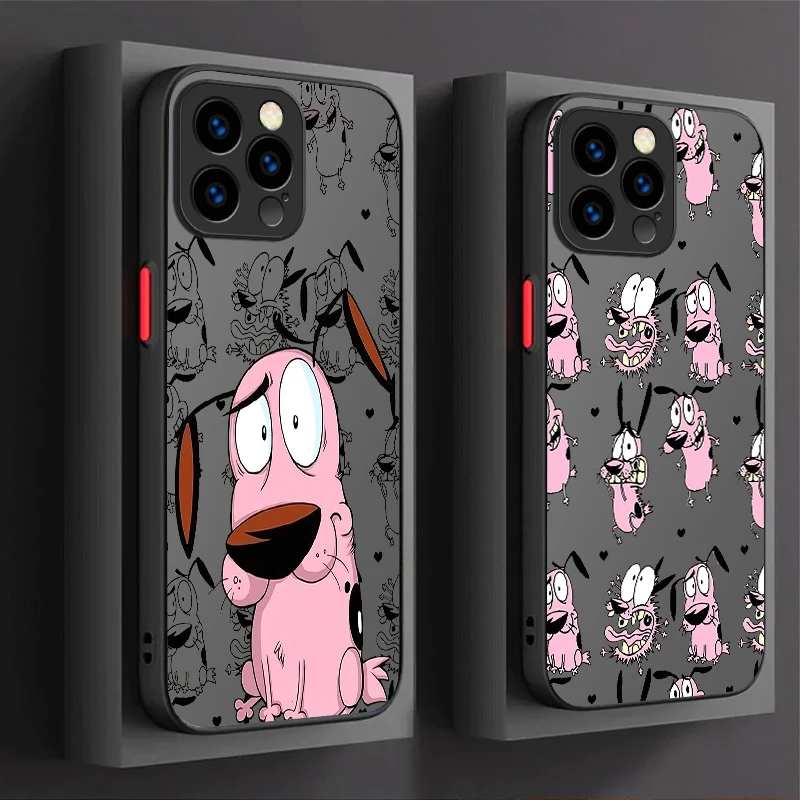 Courages Cowardly Dog Phone Case For iPhone 16 15 14 13 12 11 Pro Max X XR XS 7 8 Plus SE 2020 Matte Hard Shockproof Bumper Capa