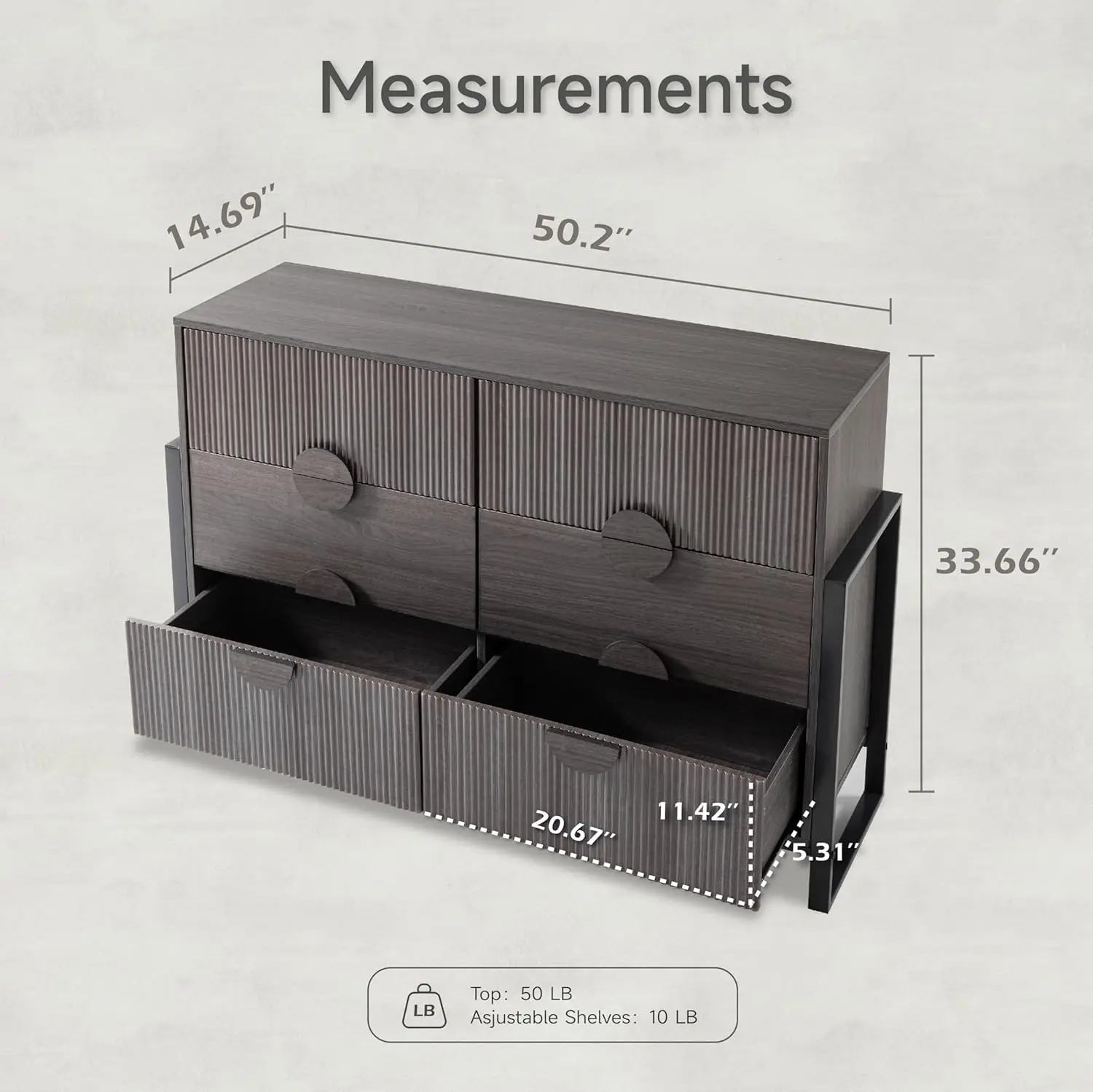 Moderne Gecanneleerde 6-Lades Dressoir, Boerderij Houten Ladekast Met Ronde Handgrepen, Accent Opberger Voor Woonkamer