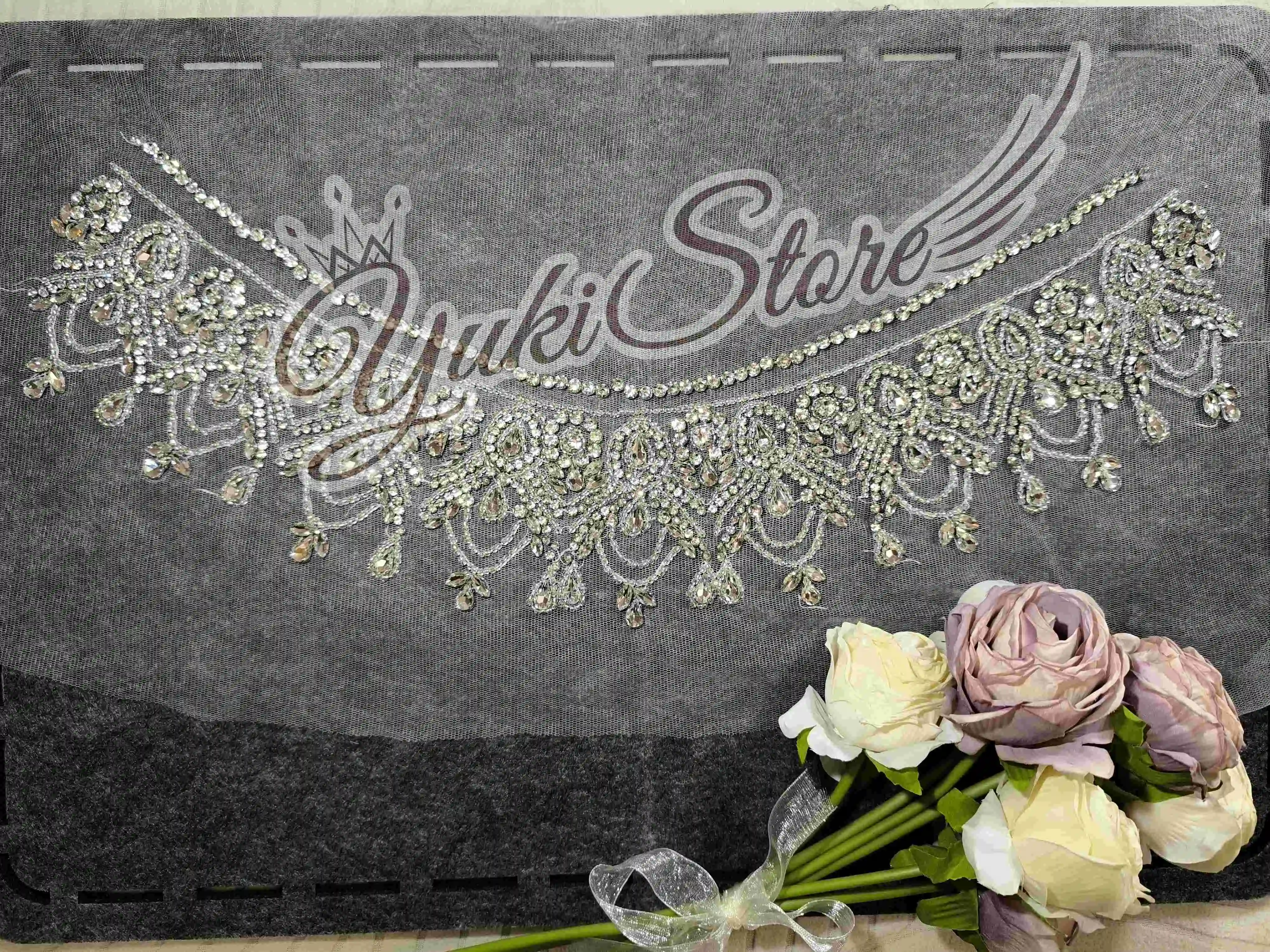 Silver scarf Small appliques Heavy bead 3d flower lace applique floral pearls embroidery bridal lace patch YK013