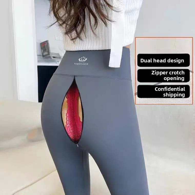 

High Waist Yoga Pants Women's Spring Autumn Outdoor Convenient Zipper Crotch Pant Sexy Tight Fit Butt Lifting Nine Points