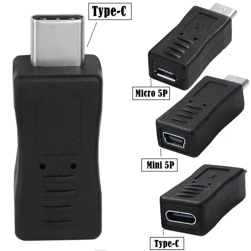 محول من النوع C أنثى إلى ذكر mini5p micro 5p موصل شاحن شحن سريع لمزامنة البيانات للهاتف اللوحي والكمبيوتر