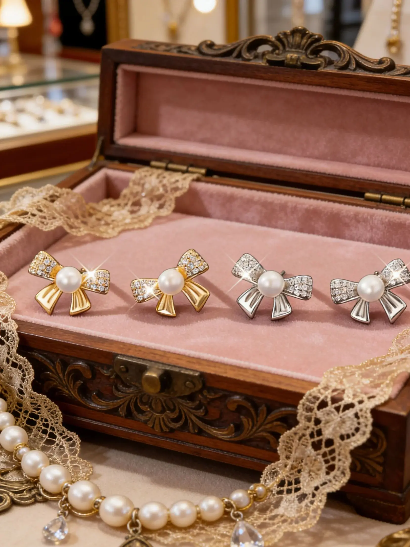 

925 Sterling Silver Bow & Pearl Earrings - Micro Diamond Inlaid, Sweet Elegant Jewelry, Perfect Holiday Birthday Gift