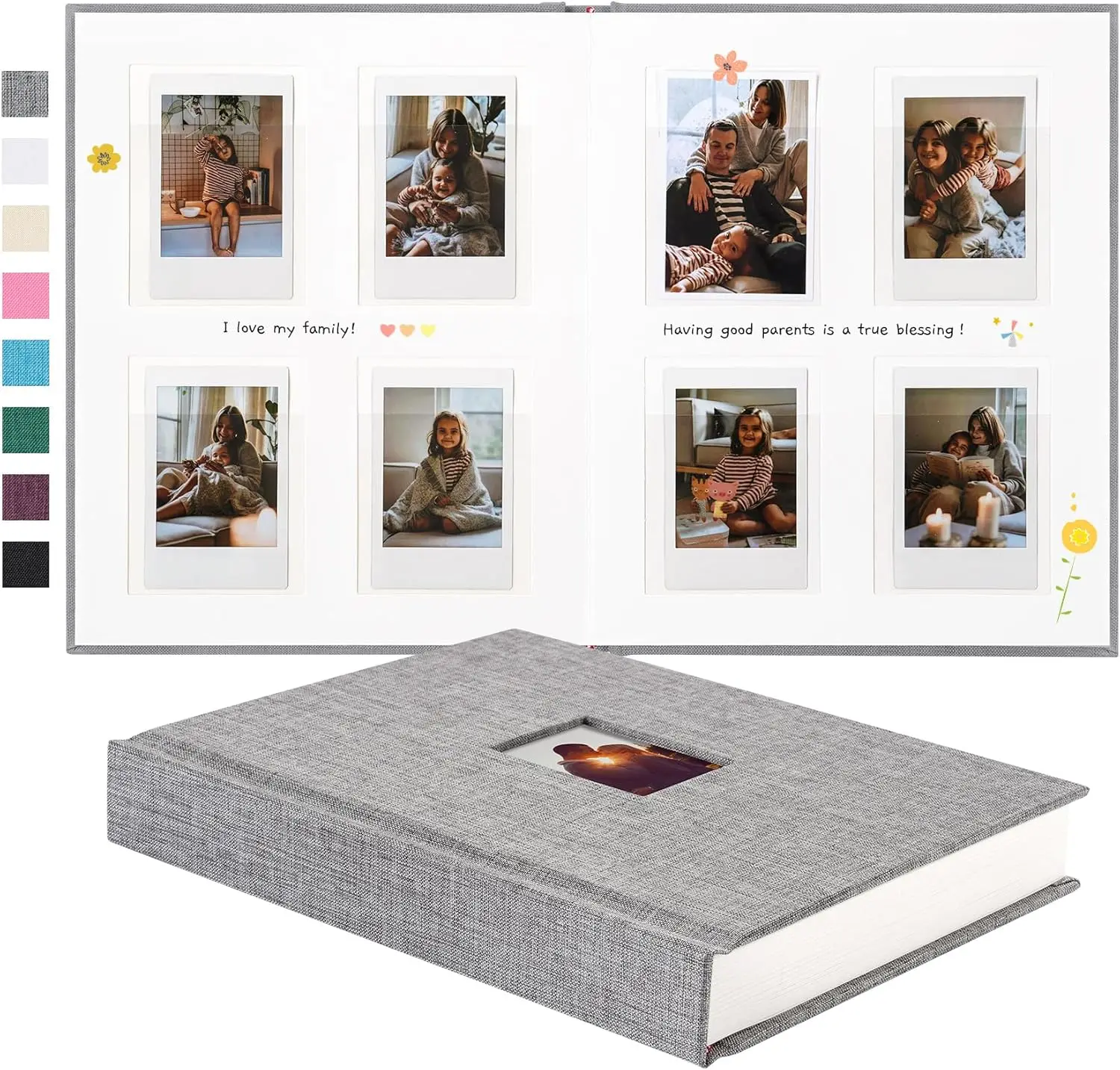 

112 Pockets Instax Mini Photo Album For 2x3 Pictures, Linen Hardcover Photo Album With Writing Space, Album Book F