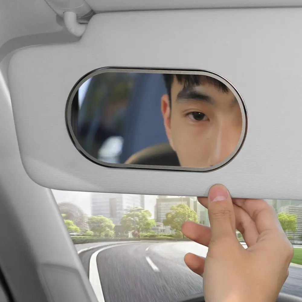 Stainless Steel Car Makeup Mirror Portable HD Mirrors Car Interior Cosmetic Mirror Rectangular/Oval Self-adhesive