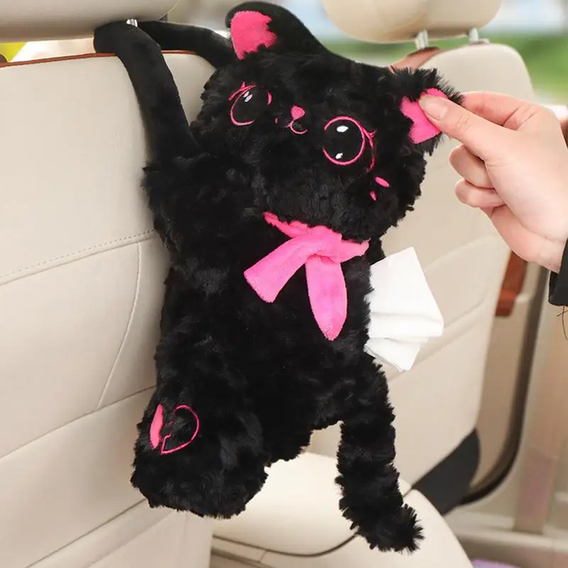 Tissue Box For Car Cartoon Cat Tissue Holder Car Accessories Decorative Plush Animals Cute Decor Storage Container Napkin