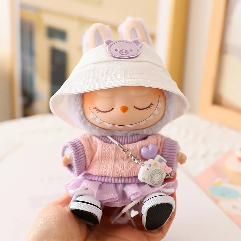 Ropa Labubu – vêtements de poupée, accessoires de tenue, jupe en fil de pull pour 15/17cm, vêtements de poupée en peluche Labubu, jouet pour fille