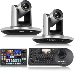 FoMaKo NDI Camera AI Auto Track HDMI PTZ Camera 30x Optical Zoom(2pcs) +KC601Pro Video Mixer Switcher+KC608N NDI PTZ Controller