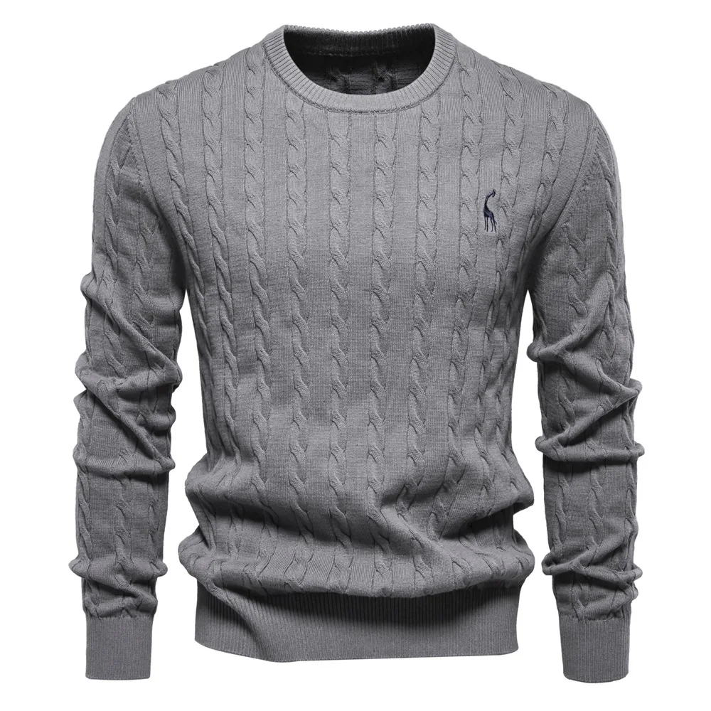 2024 Men's Premium Knit Sweater Autumn Winter Solid Color Deer Embroidery Casual Streetwear European Size