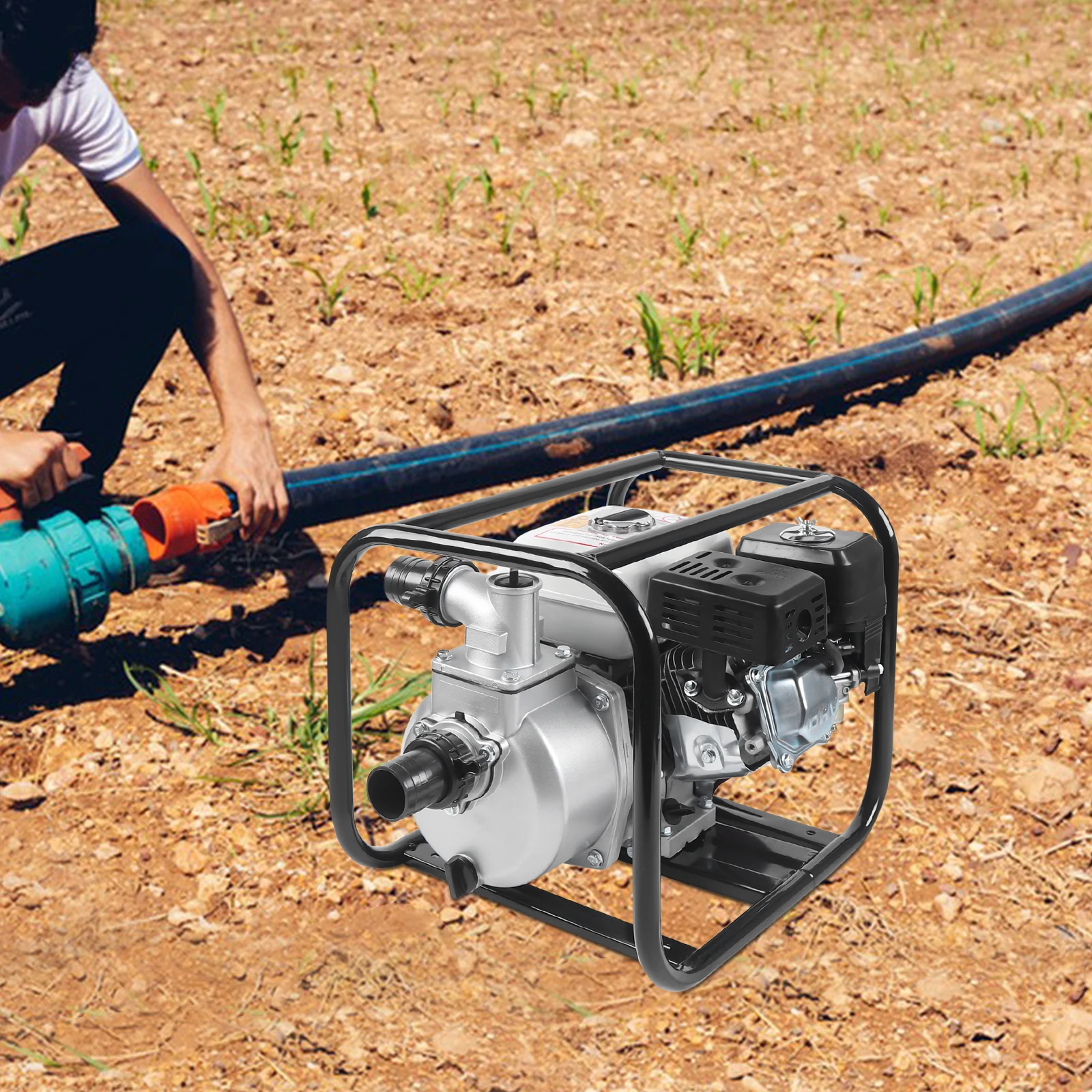 

4-тактный бензиновый водяной насос объемом 210 куб.см, мощный насос для перекачки воды мощностью 6,5 л.с. для орошения фермы, полива сада, дренажа затопления