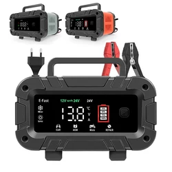 7-segment 10A/5A/6A Car Motorcycle Charger 12V/24V Smart Charger Lithium AGM GEL Lead-Acid LiFePO4 Battery Charger for Car