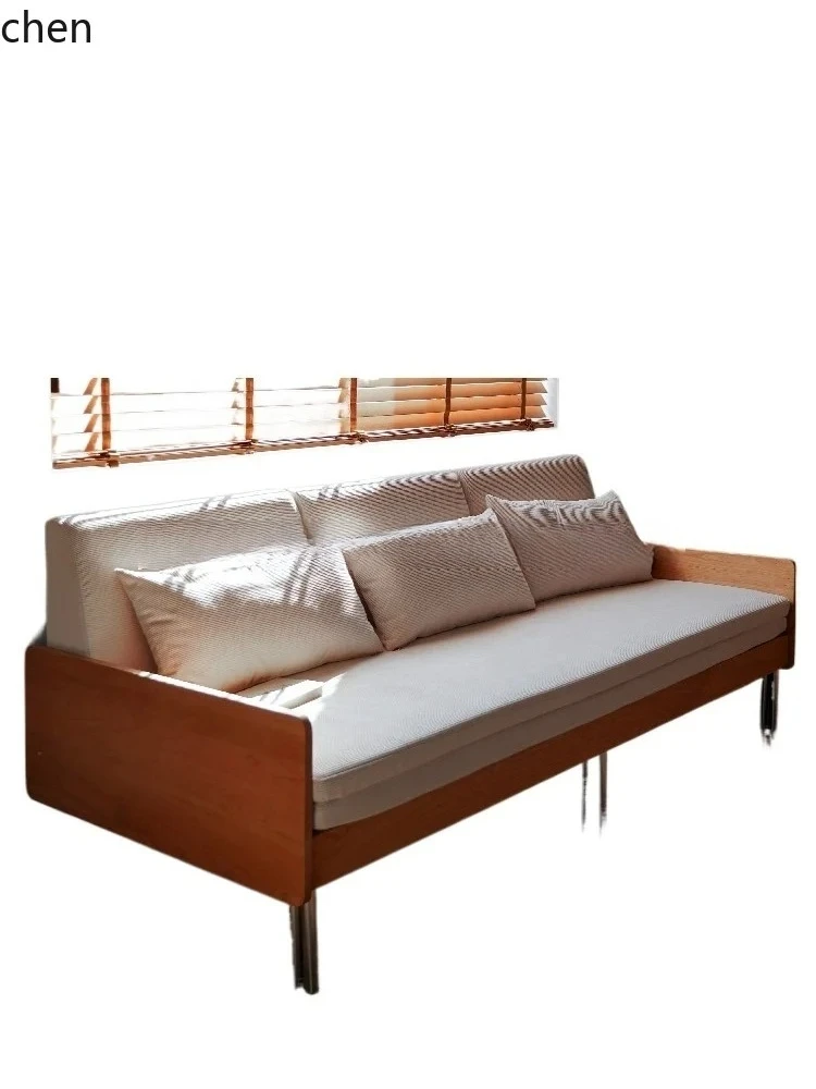 

b7- cherry wood retractable sofa bed all solid wood three-person sitting and lying dual-purpose folding pull-out sofa