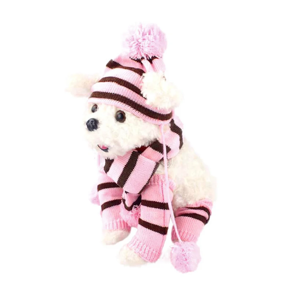 

1Set Winter Accessories Dog Scarf Hat Set Knitted Warm Costume for Holiday Photo Shoot Size L Pink Brown Dog Scarf Hat Set