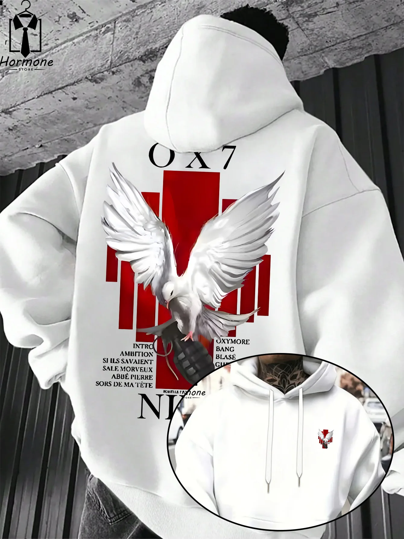 Moletom Masculino de Fleece com Estampa Gráfica Dove Grenade, Moletom Quente de Inverno para Esportes, Casual, Solto, para Treino