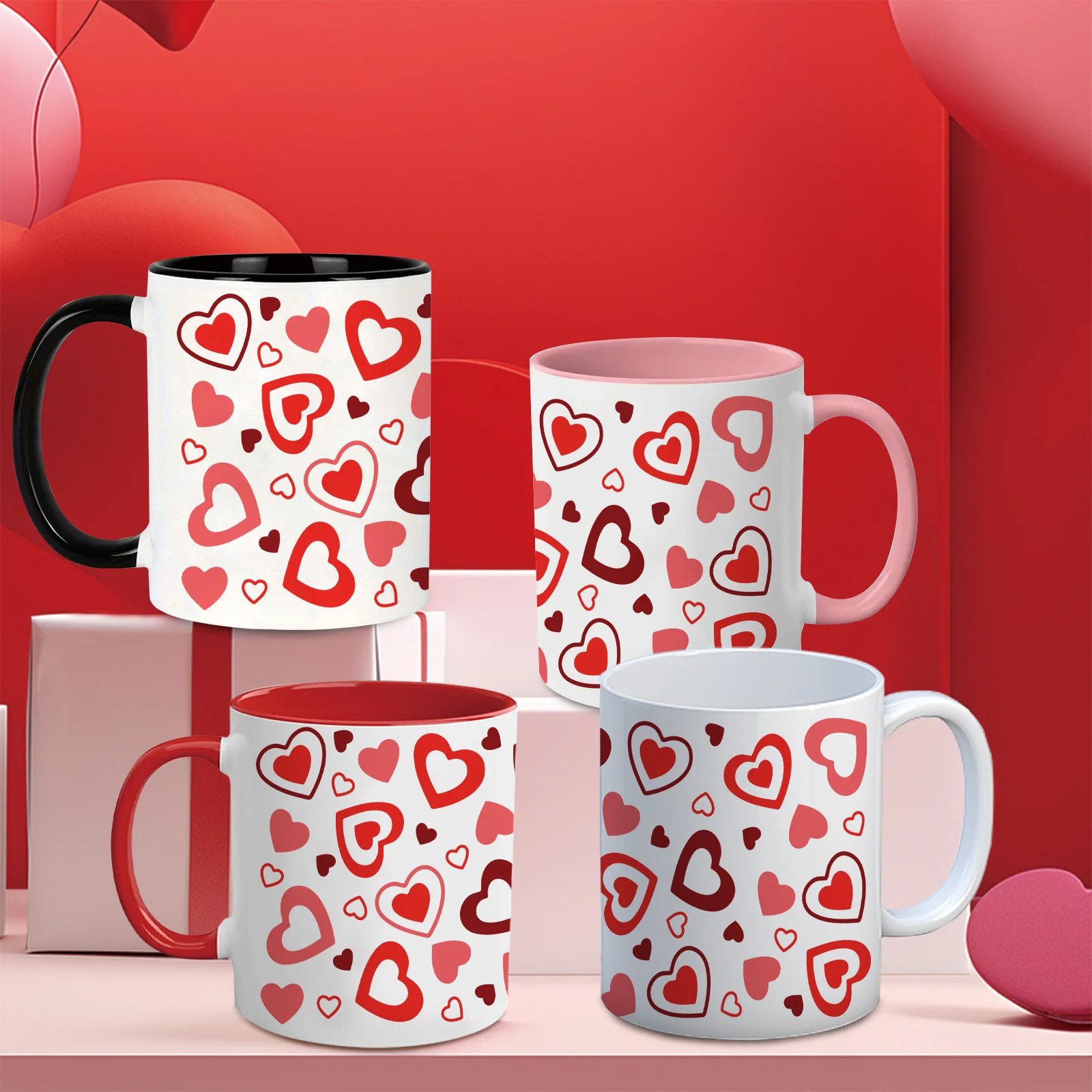 

11oz Party Ceramic Cups with Handle 3D Print Love Heart Birthday Gift for Girlfriend Valentine's Day Ceramic Mugs Anniversary