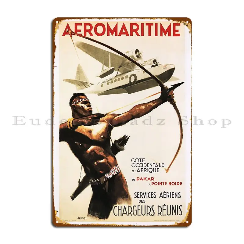 Aeromaritime Africa French Airline Advertisement Vintage Travel Metal Sign Print Funny Rusty Garage Garage Tin Sign Poster