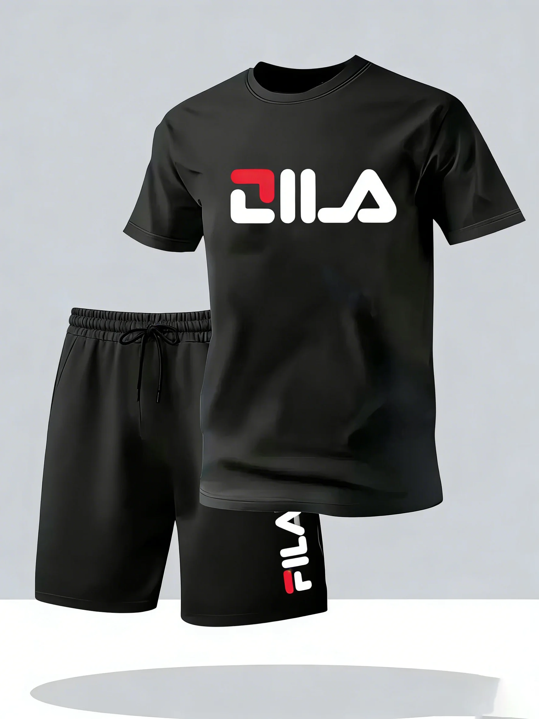 

Summer Fashion round Neck Short Sleeve Shorts Set Comfortable Cool Breathable Fabric Trendy Letter Print Pinhole Detail