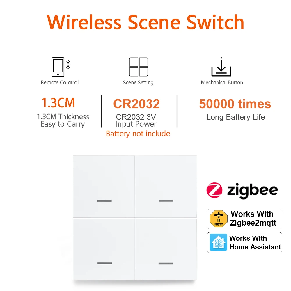 สมาร์ท ZigBee สวิทช์ 4 GANG สถานการณ์ 12 ฉากสวิทช์ปุ่ม Controller สนับสนุน DeCONZ Zigbee2mqtt Home Assistant