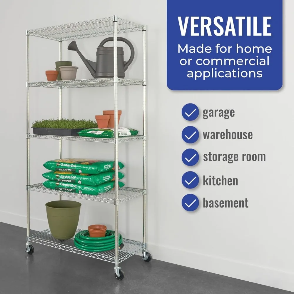 Heavy-Duty Zinc Steel Wire Storage Shelves with Wheels and Adjustable Feet for Garage and Baking Racks NSF Certified