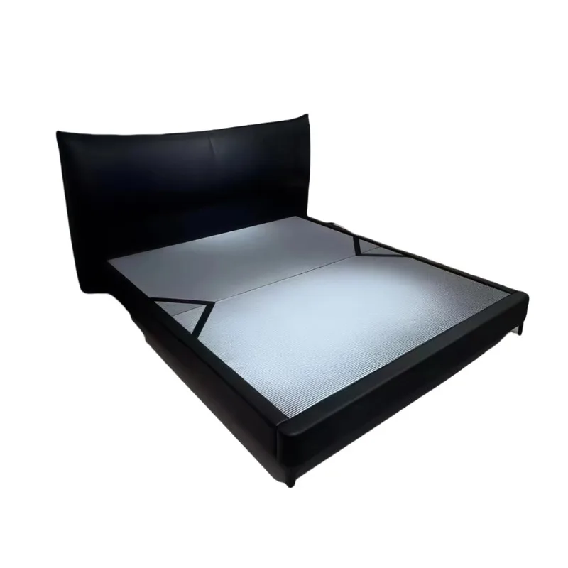 

with aligned edges, black first-grain cowhide large black bear leather bed, silent genuine leather soft bed