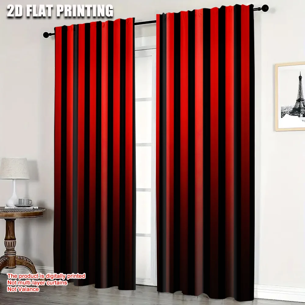 

2Pcs Red Black Stripes Curtains Modern Art Deco Style Design Curtains For Bedroom Office Kitchen Living Room Decor
