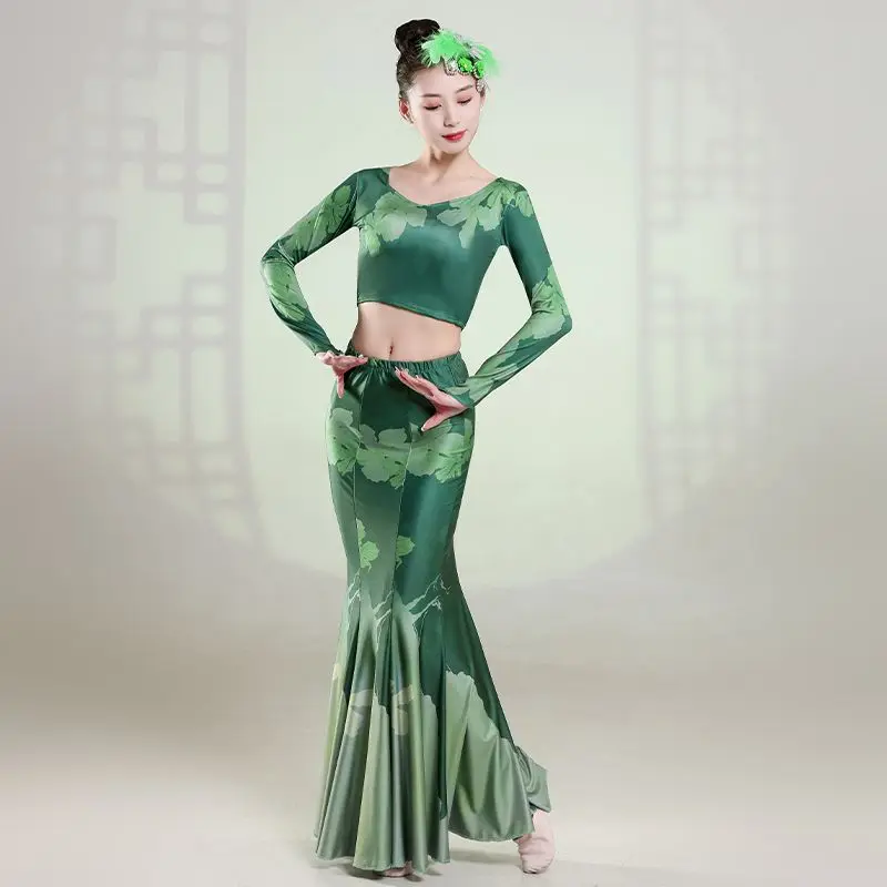 Dai Costume da spettacolo di danza etnica per donna Abito da sirena per pratica slim fit per adulti Abito da ballo di pavone