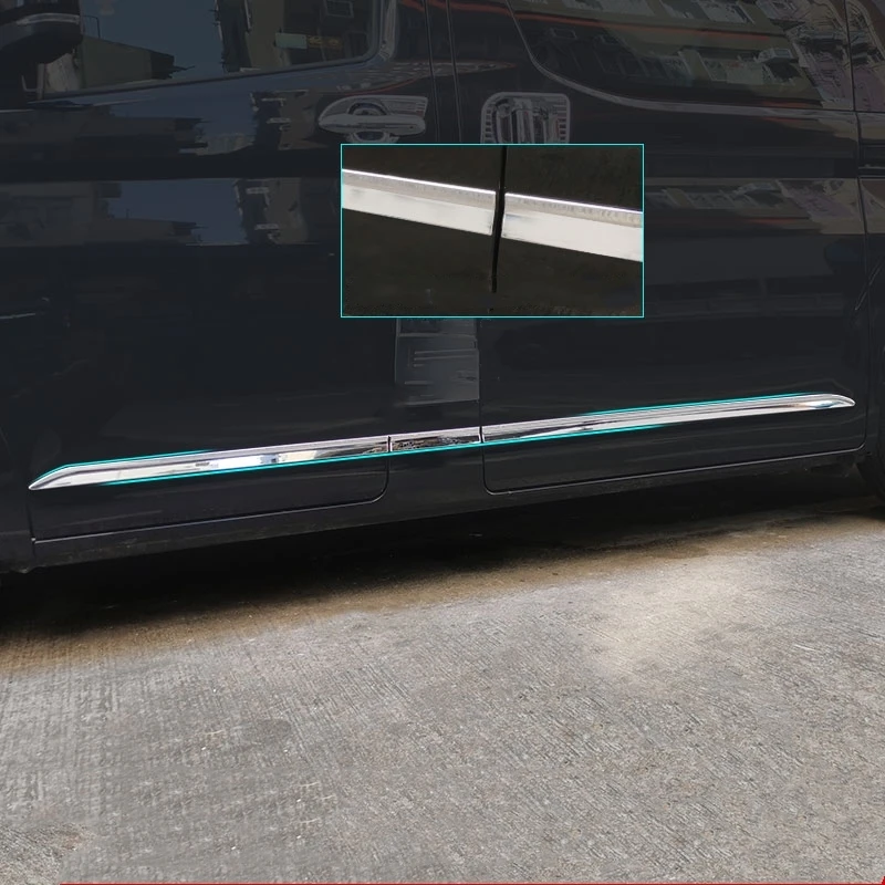

WELKINRY For Toyota HiAce 6th Generation 2019-2025 ABS Chrome Outer Car Body Door Side Moulding Bar Cover Trim