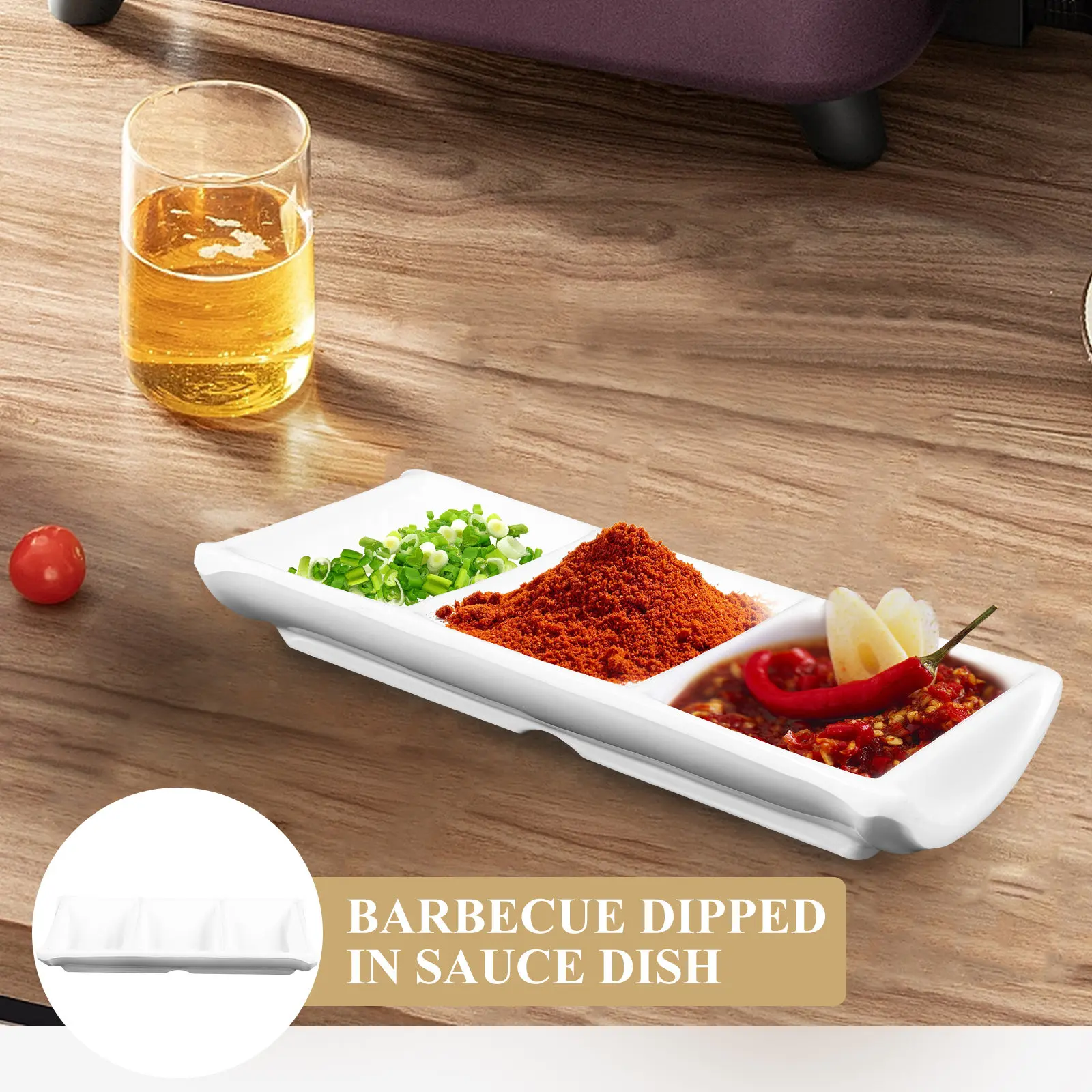 Three Partition Sauce Dipping Tray Exquisite Design Small Space Saving Serving Dish for Soy Sauce Vinegar Dressing Wasabi Sushi