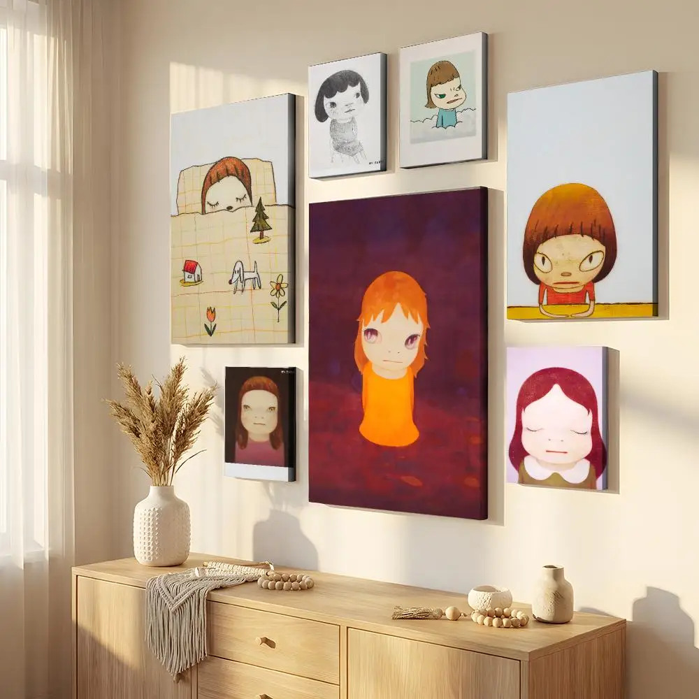 Y-Yoshitomo Nara Gerahmtes Wandbild, gerahmte Leinwand-Wandkunst, wasserdichte Wanddekoration für Wohnzimmer und Schlafzimmer
