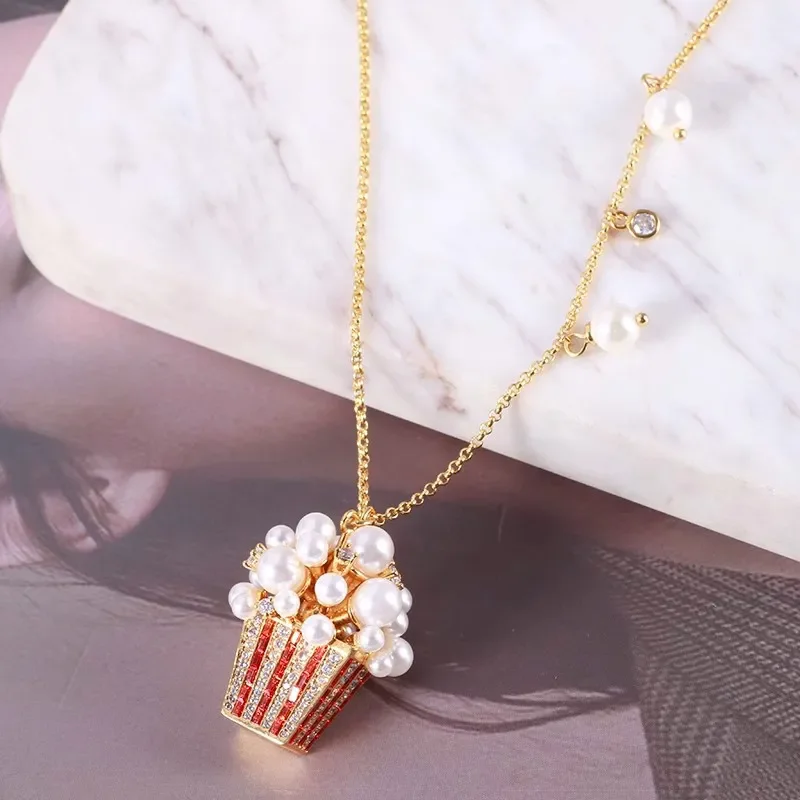 Gorgeous and Exquisite Multi Zircon Gold Color Inlaid Imitation Pearls Popcorn Necklace Women\'s High End Luxury Jewelry Necklace