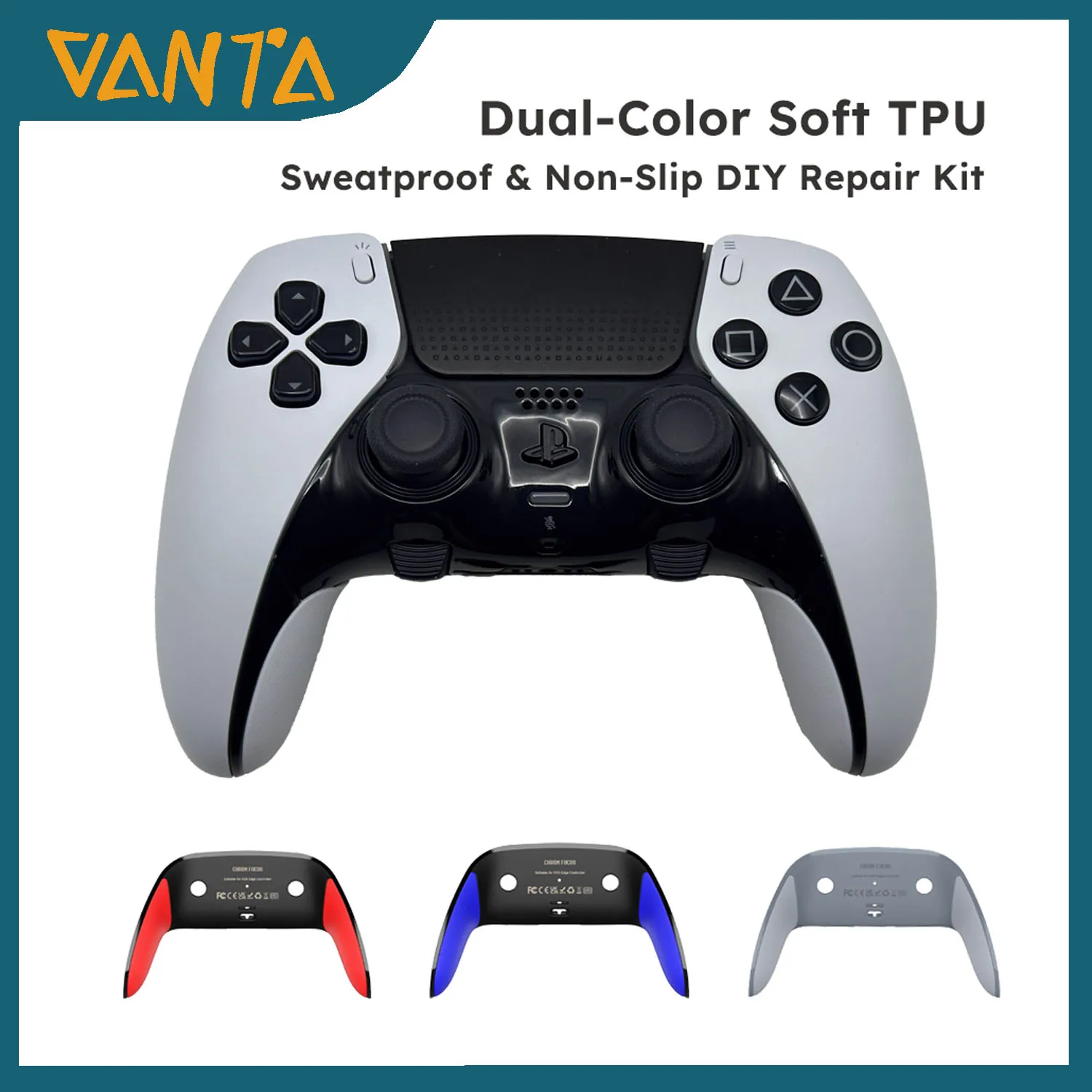 For DSE Elite Controller Dual-Color Soft TPU Back Cover for PS5 Sweatproof & Non-Slip DIY Game Controller Repair Kit
