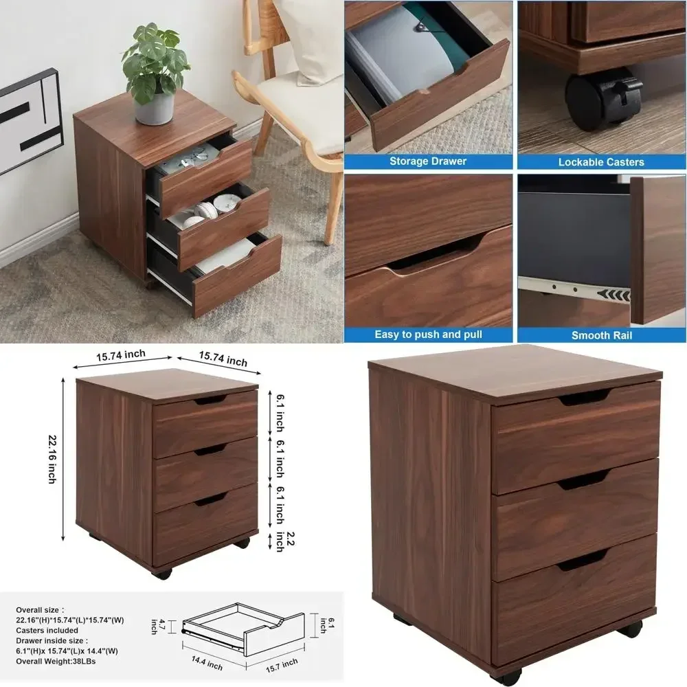 

Бестселлер: вертикальный мобильный шкаф для документов с 3 ящиками и колесиками, цвет коричневый орех, для хранения в домашнем офисе