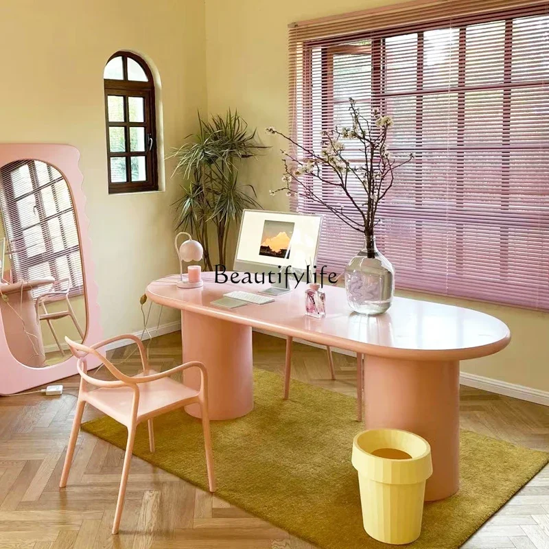 

55Cream wind dining table household small apartment table oval workbench