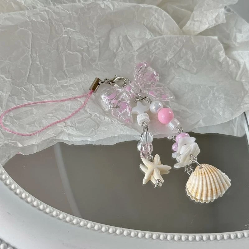 HXBF أنيقة لؤلؤة شل قلادة القلادة سلسلة حزام الهواتف مفتاحية للحقائب وحقائب الظهر