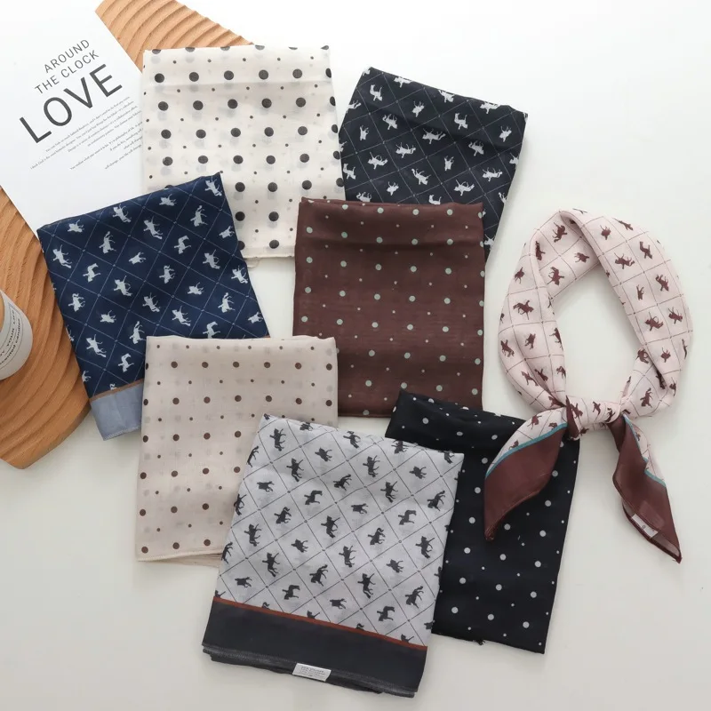 

Искусственное художественное универсальное маленькое квадратное полотенце из хлопка и льна в горошек, женское тонкое дышащее шелковое шарф с защитой шеи 2025 года