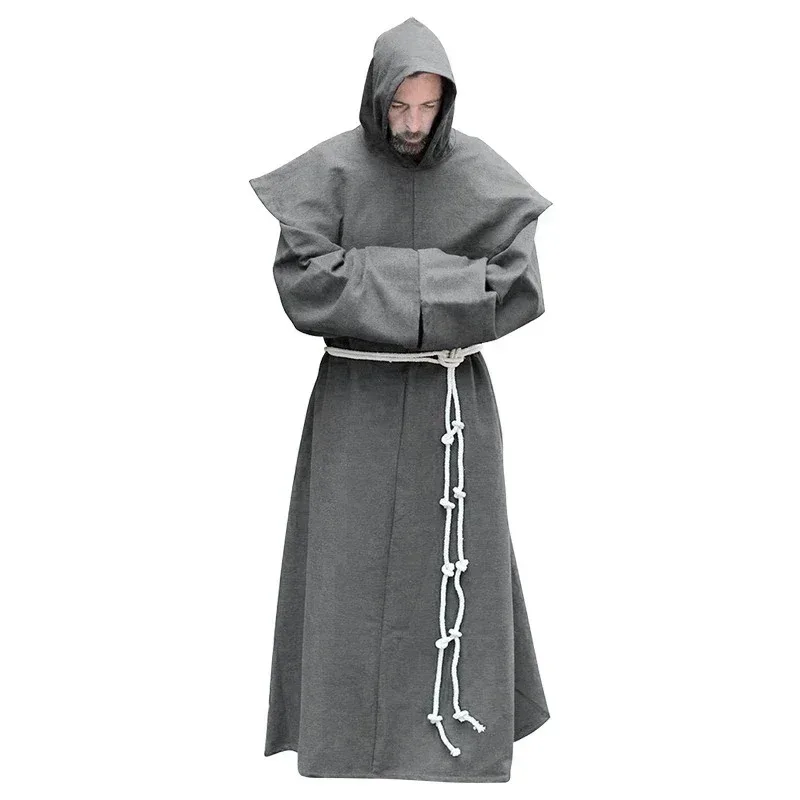 DY2025S-5XL renacentista monje clero hábito escapular disfraz de fraile vestido religioso de San bata hombres sacerdote capucha traje de Halloween