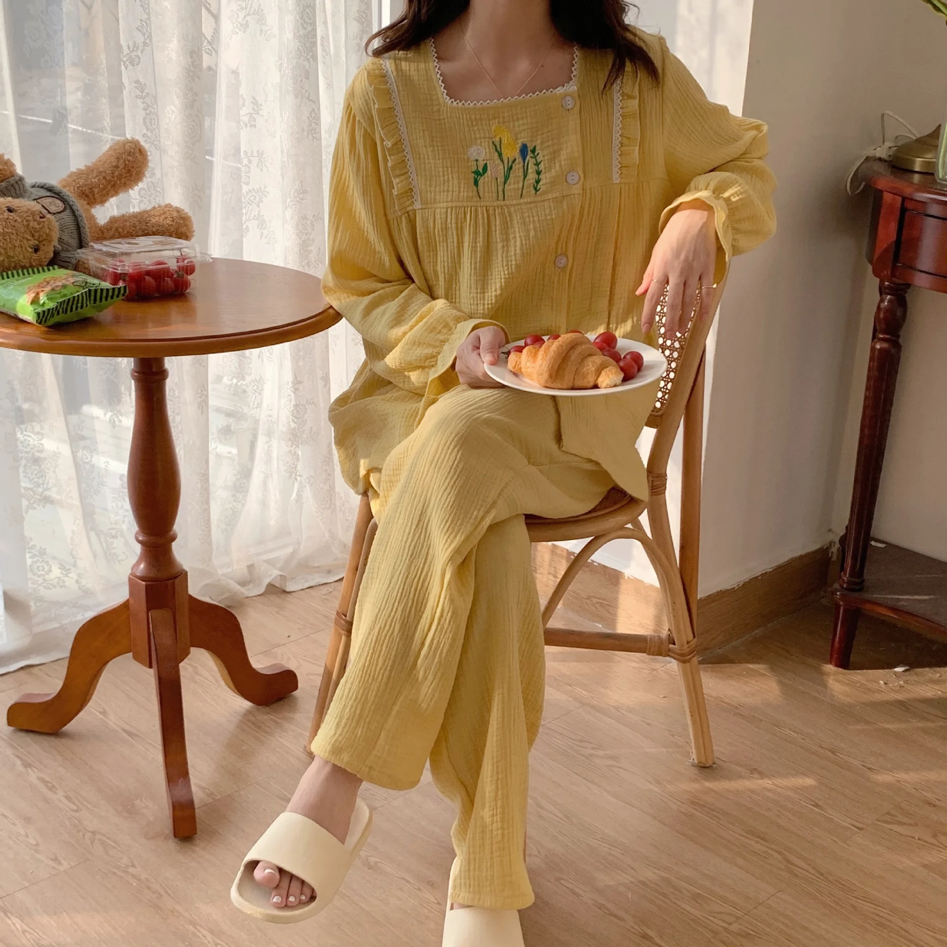 Fdfklak Maternity Nursing Sleepwear Long Sleeve Pregnant Lady Cardigan Pajamas Suits Postpartum Woman Cotton Spring Autumn