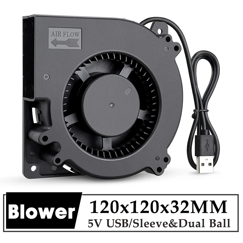 GDSTIME DC 5V USB Blower Fan 120x120x32MM Dual Ball Bearing Industrial Portable Blower 120MM 12032B 12cm Turbo Centrifugal Fan