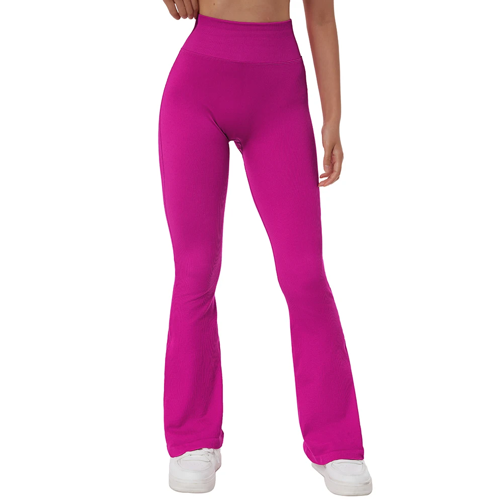 Leggings svasati senza cuciture a costine da donna Sport Corsa Allenamento Pantaloni fitness Bootcut Pantaloni da yoga svasati push up a vita alta da donna