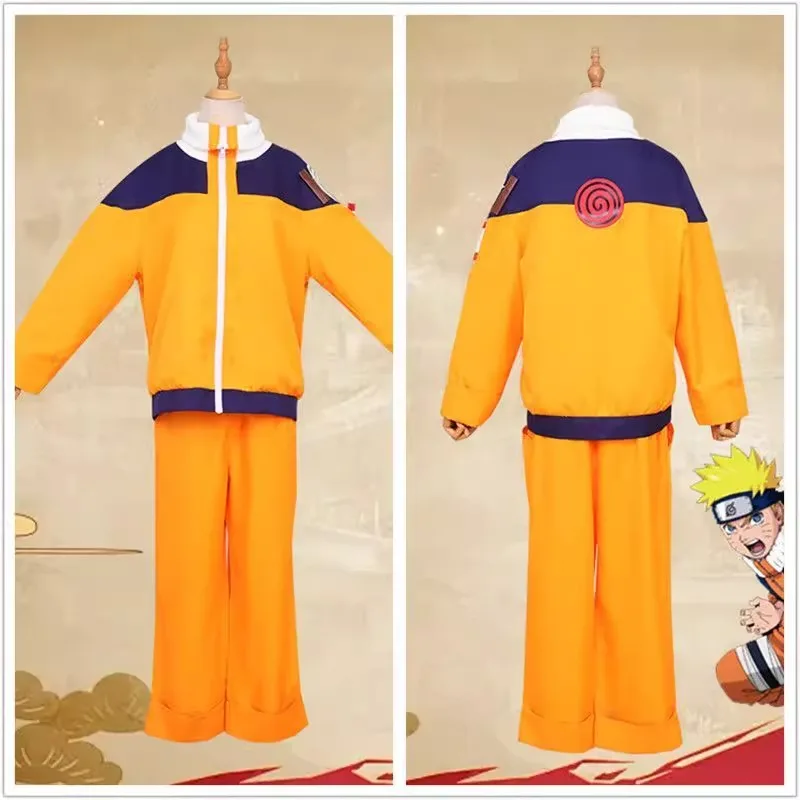 أزياء اوزوماكي التأثيرية ملابس برتقالية مع عصابة رأس وحقيبة كوناي ملابس ما قبل شيبودن جينين نينجا شعر مستعار أشقر للجنسين قاعة الكبار