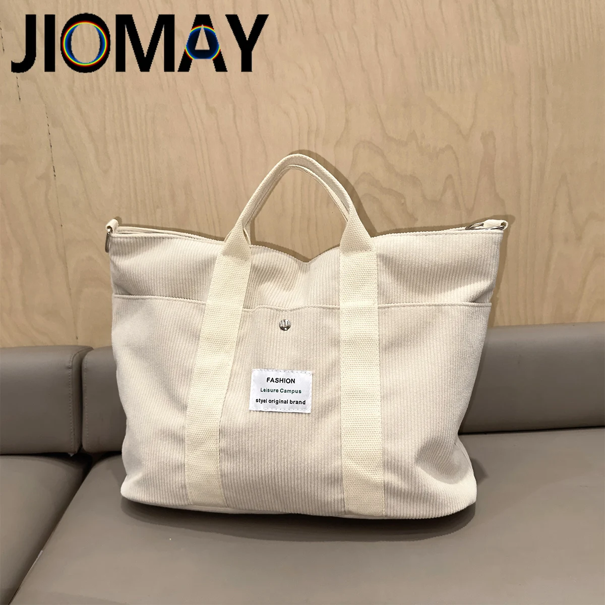 JIOMAY Corduroy Shoulder Bags Large Capcity Handbags for Women Designer Luxury Bag Casual Solid Color Beach Bag Shopping Bag