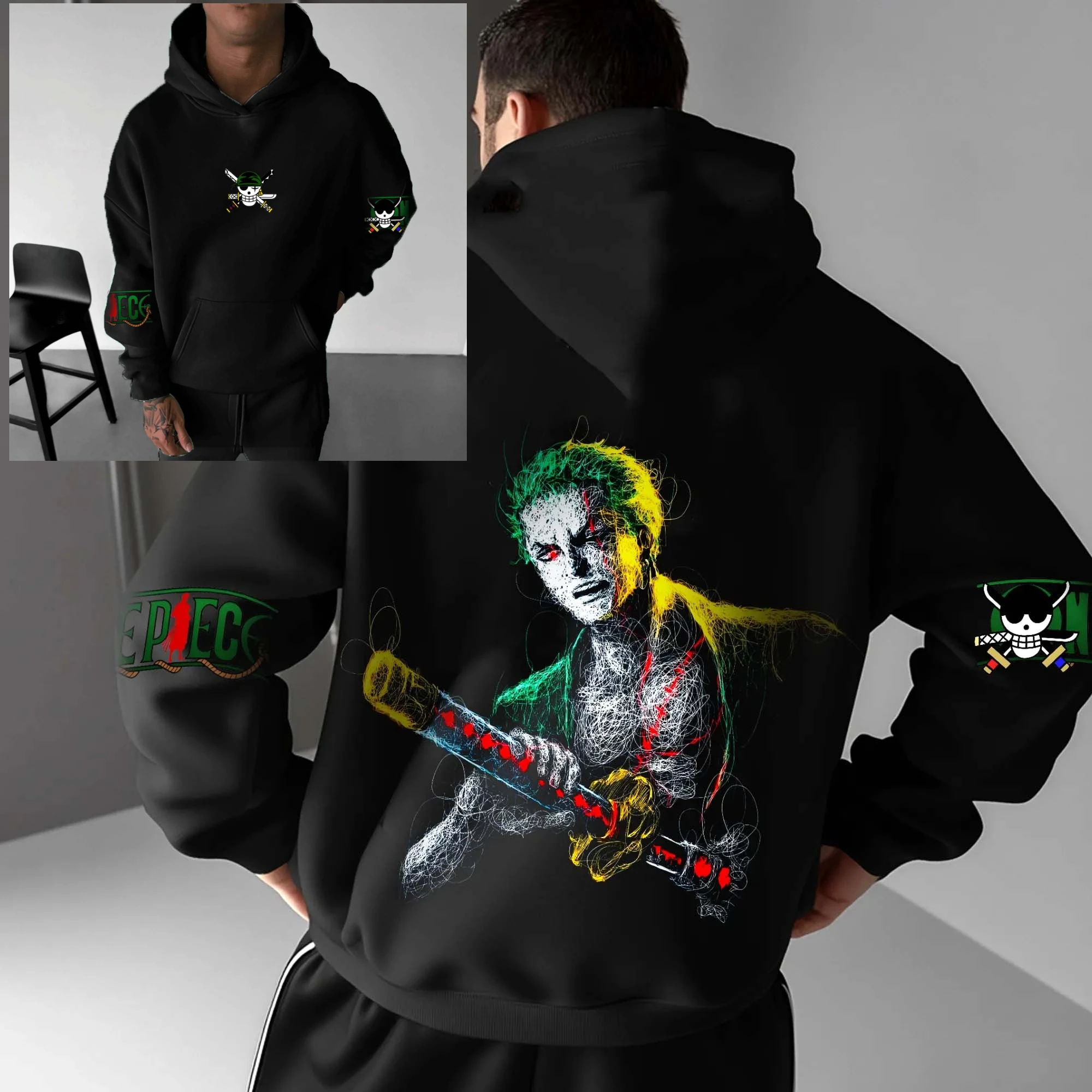 

2025 New Bandai One Piece Solon Fashion Long Sleeve Hoodie Y2K Harajuku Street College Style Boys and Girls Unisex